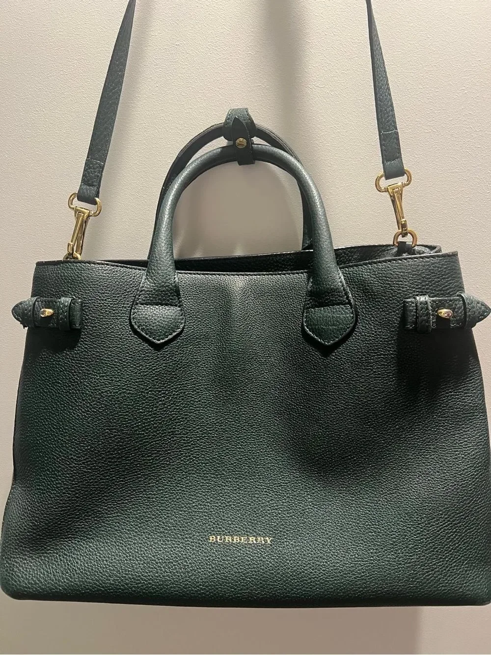 Burberry Forest Green Leather Satchel with Gold Logo